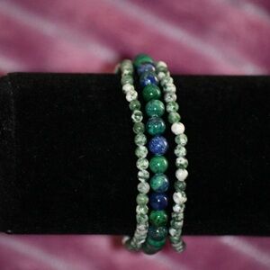 Green and Blue Beaded Stretch Bracelet Set #113